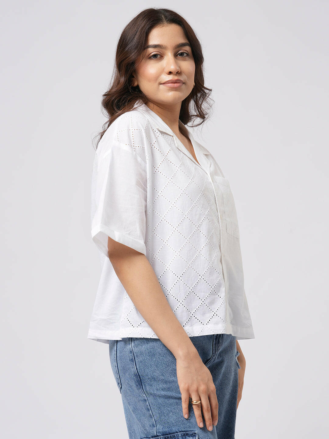 Schiffli Contrast Shirt.
